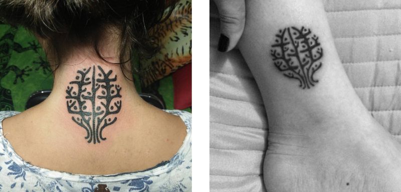 Oneness symbol tattoos: neck, leg